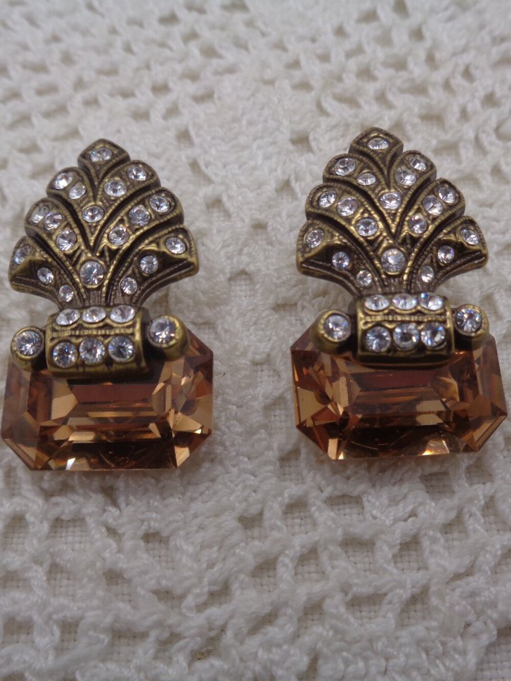 Vintage Inspired Art Deco Style Rhinestone & Topaz Crystal Post Earrings
